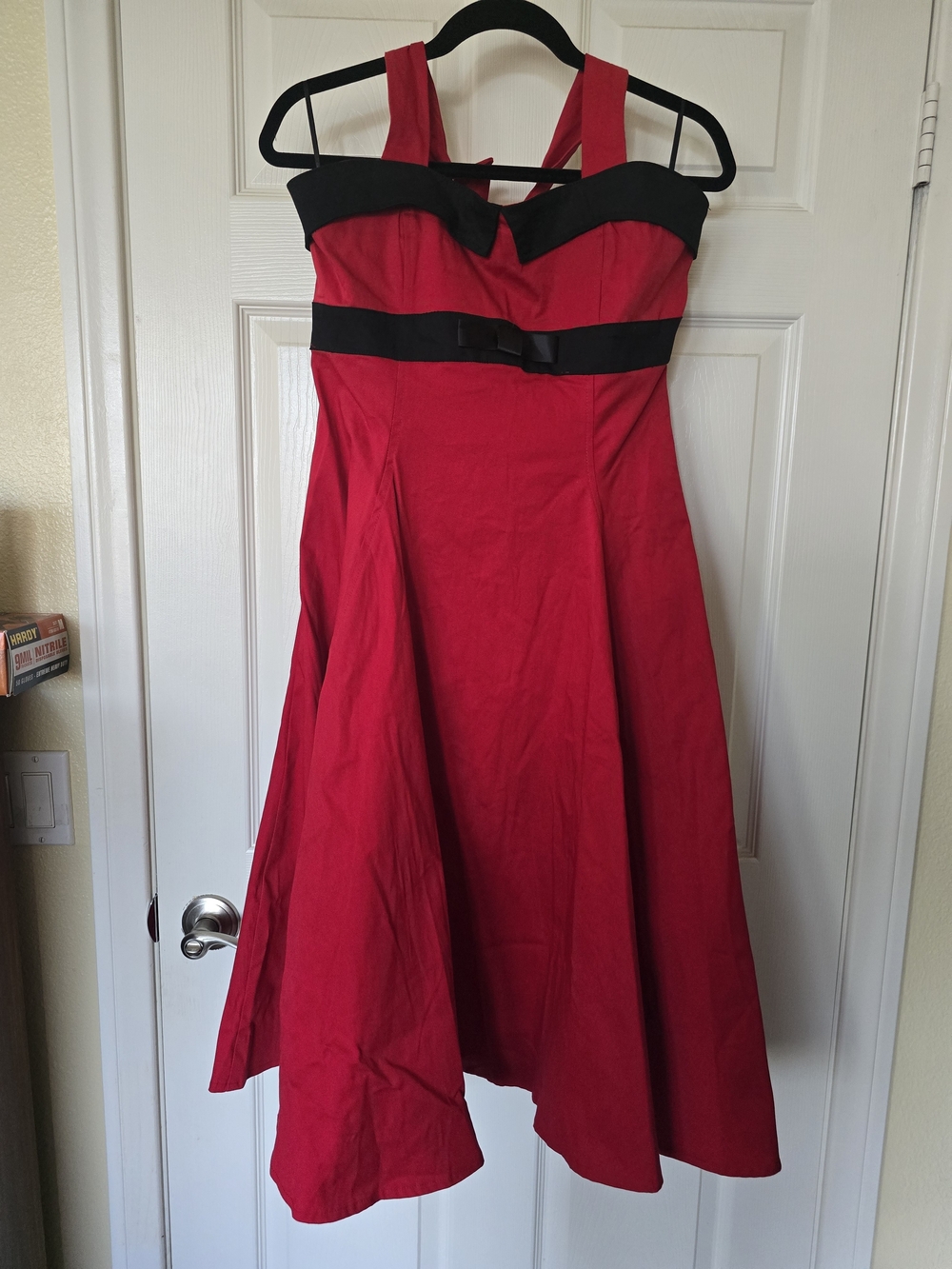 Red Retro Fit-and-Flare Dress with Black Trim